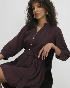 Brown Cotton Textured Mini Dress