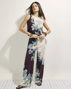 Brown Cotton Tropical Beach Sleeveless Top