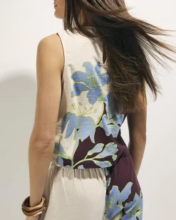 Brown Cotton Tropical Beach Sleeveless Top