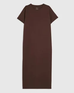 Brown Cotton T-Shirt Midi Dress