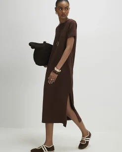 Brown Cotton T-Shirt Midi Dress