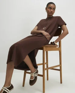 Brown Cotton T-Shirt Midi Dress