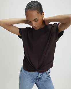 Brown Cotton Twist Front T-Shirt