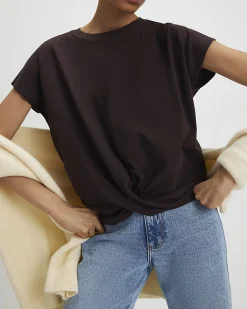 Brown Cotton Twist Front T-Shirt
