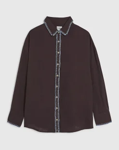 Brown Cotton Whipstitch Button Beach Shirt