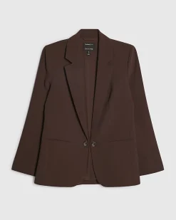 Brown Crepe Ruched Sleeve Blazer