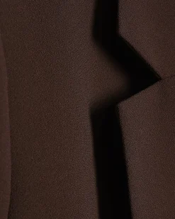 Brown Crepe Ruched Sleeve Blazer