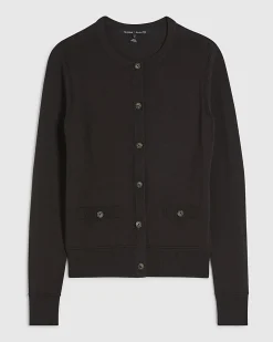 Brown Crew Neck Knitted Cardigan