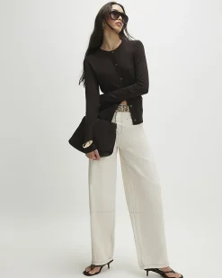 Brown Crew Neck Knitted Cardigan