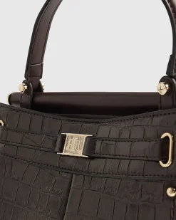 Brown Croc Print Bar Front Tote Bag