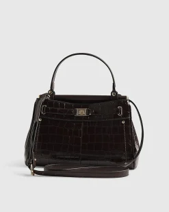 Brown Croc Print Bar Front Tote Bag