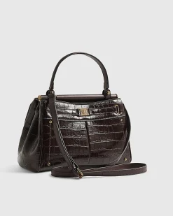 Brown Croc Print Bar Front Tote Bag