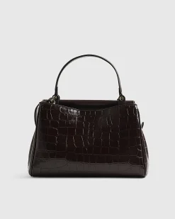 Brown Croc Print Bar Front Tote Bag