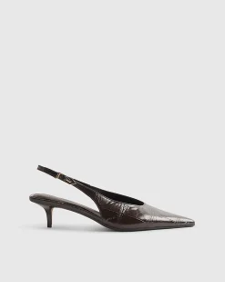 Brown Croc Print Slingback Court Heels