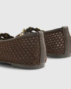 Brown Crochet Ball Detail Ballet Pumps
