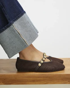 Brown Crochet Ball Detail Ballet Pumps