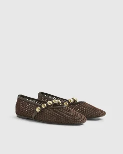 Brown Crochet Ball Detail Ballet Pumps
