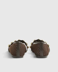 Brown Crochet Ball Detail Ballet Pumps
