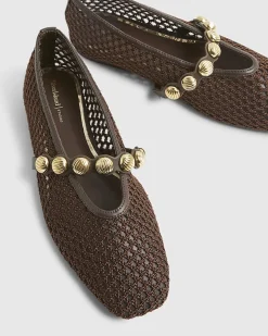 Brown Crochet Ball Detail Ballet Pumps