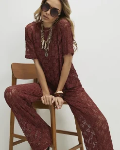 Brown Crochet Lace Top