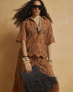Brown Crochet Polo Top