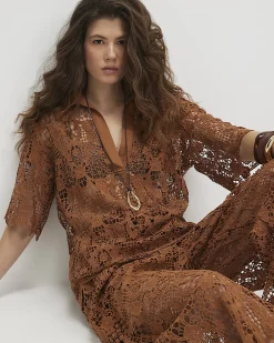 Brown Crochet Polo Top