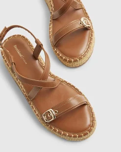 Brown Cross Strap Wedge Sandals