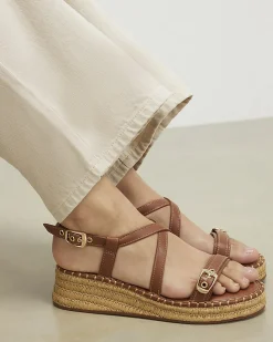 Brown Cross Strap Wedge Sandals