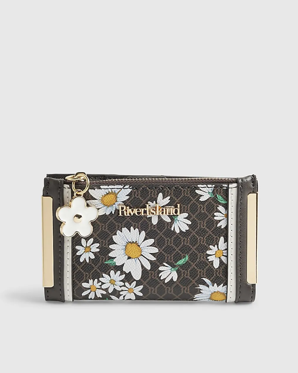 Brown Daisy Monogram Print Mini Purse