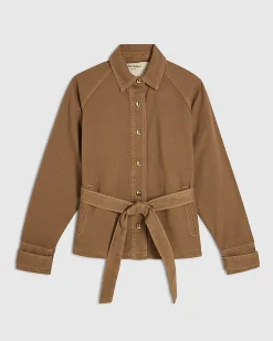 Brown Denim Cropped Trench Jacket