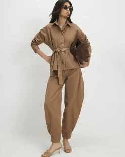 Brown Denim Cropped Trench Jacket
