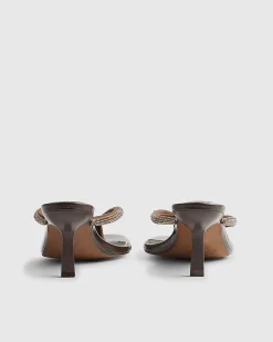 Brown Diamante Toe Thong Heeled Sandals