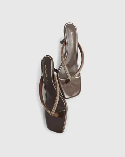 Brown Diamante Toe Thong Heeled Sandals