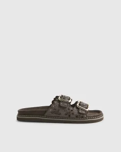 Brown Double Strap Scallop Footbed Sandals