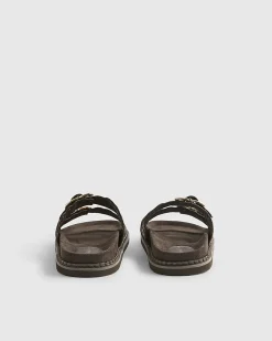 Brown Double Strap Scallop Footbed Sandals