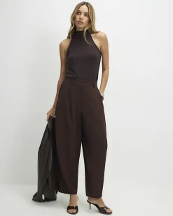 Brown Drapey Barrel Leg Trousers