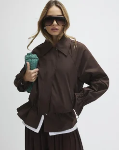 Brown Drop Hem Drawstring Jacket