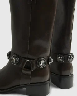 Brown Embellished harness boots