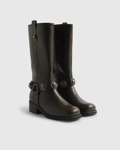 Brown Embellished harness boots