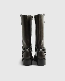Brown Embellished harness boots