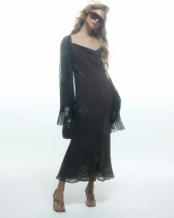 Brown Embellished Maxi Dress