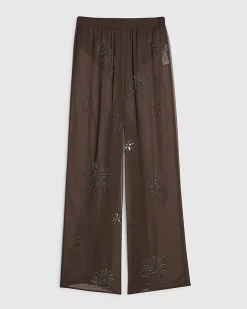 Brown Embellished Wide Leg Beach Trousers