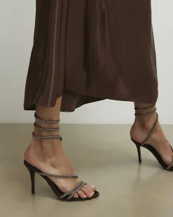 Brown Embellished Wrap Around Heeled Sandals