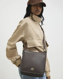 Brown Embossed Pocket Messenger Bag