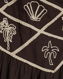 Brown Embroidered One Shoulder Maxi Dress