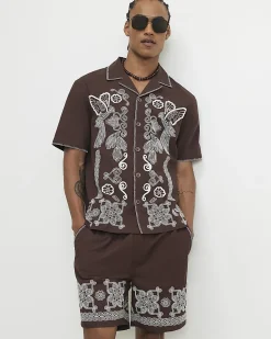 Brown Embroidered Shorts
