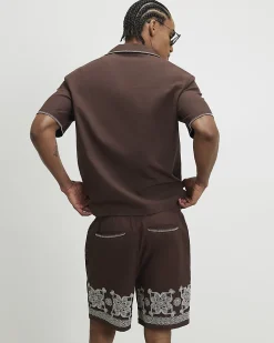 Brown Embroidered Shorts