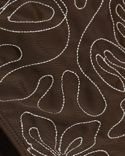 Brown Embroidered Tie Side Bikini Bottoms