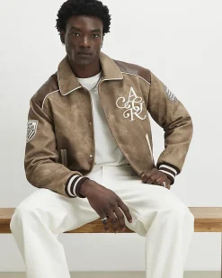 Brown Faux Leather Bomber Jacket