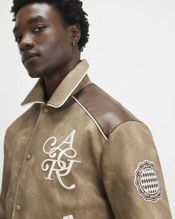 Brown Faux Leather Bomber Jacket